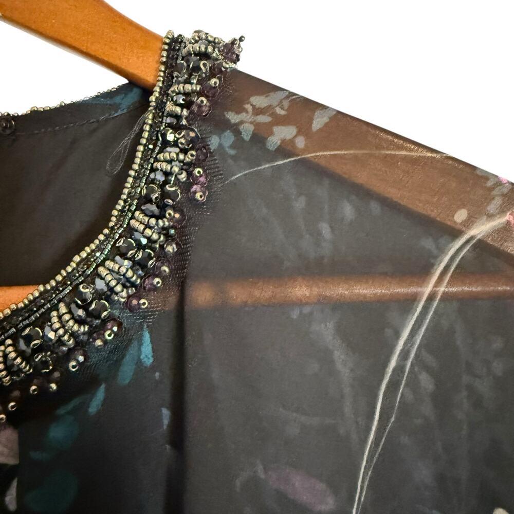Teri Jon Rickie Freeman Chiffon Capelet Black Floral Cocktail Midi Dress 8 - Picture 10 of 14